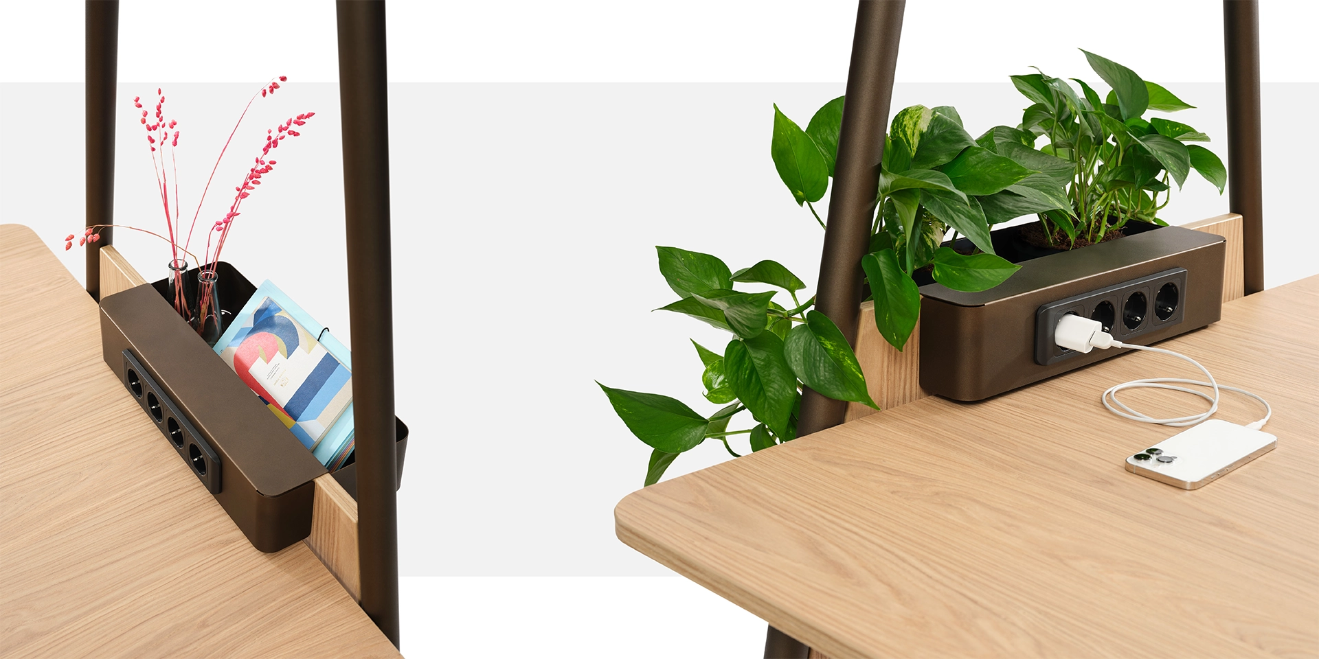 Power supply with storage tray, Planter element for storage tray